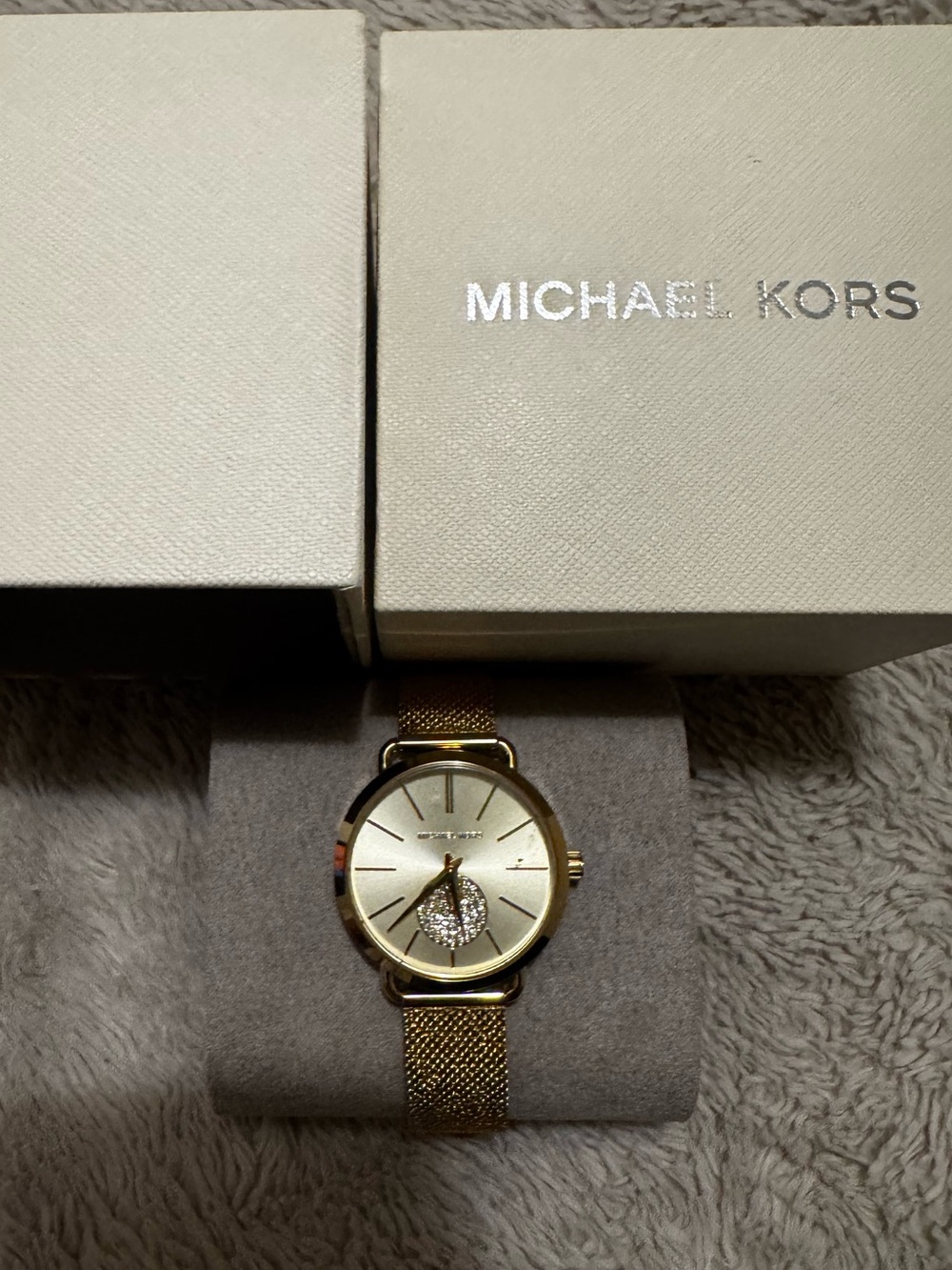 Michael Kors Gold Mesh Bracelet Watch with Crystal Accent